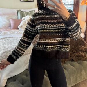 Zara Cozy Striped Fair Isle Sweater - Brown/Black/Cream